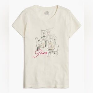 J. Crew Factory 100% Cotton Paris Cafe Graphic Tee BW832 Sz XXS in White NWT